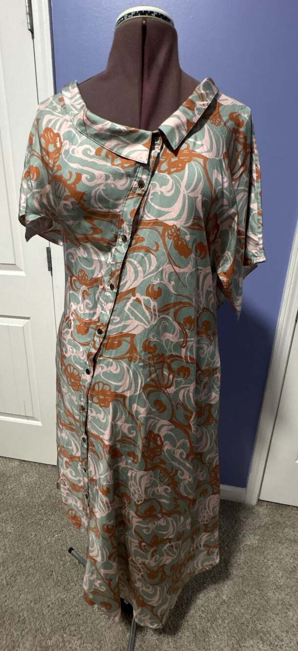 Adeam 100% Silk Floral Scarf Shirt Dress Asymmetrical Midi
